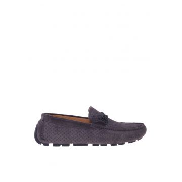 Mocasini din piele intoarsa cu design tesut