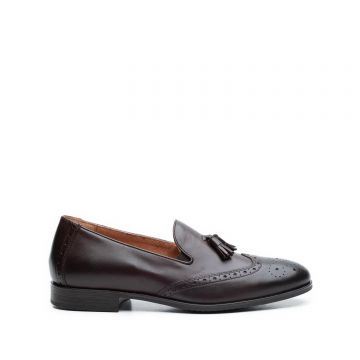 Pantofi eleganti barbati din piele naturala cu ciucuri,Leofex - 527 Mogano box