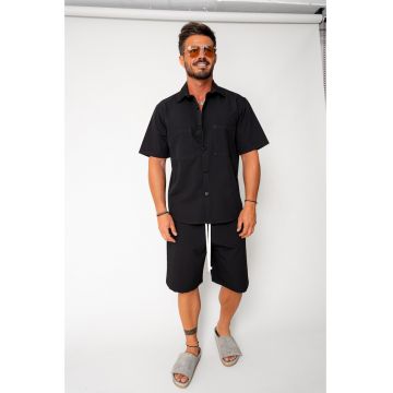 Set camasa cu doua buzunare si pantalon scurt Black 17755
