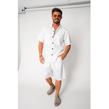 Set camasa cu doua buzunare si pantalon scurt White 17760
