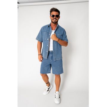 Set camasa si pantalon scurt din denim Blue 17750