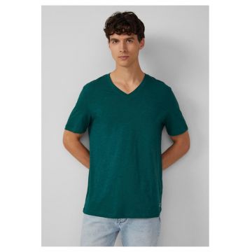 Tricou barbati cu decolteu in V - Regular fit - din bumbac - Verde inchis - Verde inchis