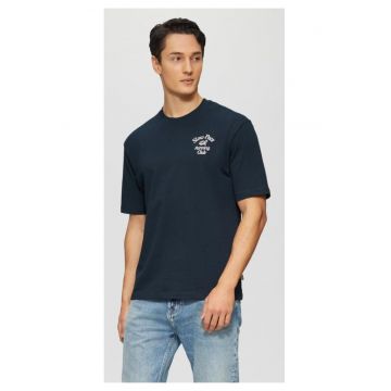 Tricou barbati cu decolteu la baza gatului - Regular fit - din jerse de bumbac - Bleumarin inchis -