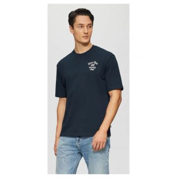 Tricou barbati cu decolteu la baza gatului - Regular fit - din jerse de bumbac - Bleumarin inchis -