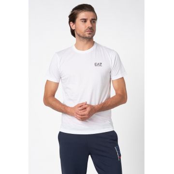 Tricou din bumbac cu decolteu la baza gatului - Alb