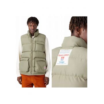 Vesta Barbati -  Puffer Vest Casey Jones - Regular Fit - Fermoar - 3 Buzunare - 100% Poliester - Calduroasa - Stilata - Confortabila - Ideala Pentru Zile Mai Racoroase - Verde