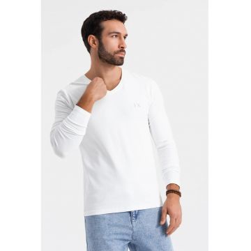 Bluza din amestec de bumbac cu decolteu in V