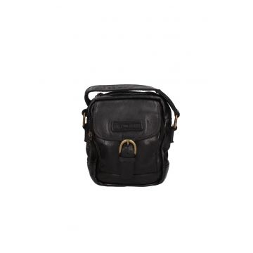 Geanta crossbody de piele cu aplicatie logo