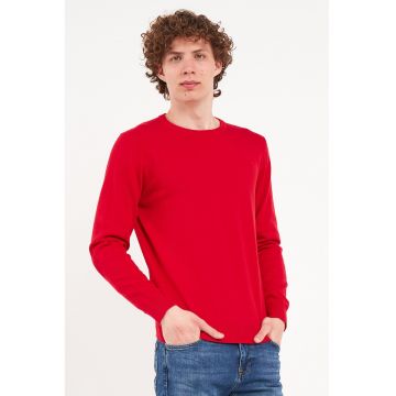 Pulover din tricot fin cu decolteu la baza gatului - Rosu