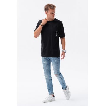 Tricou lejer din bumbac cu decolteu la baza gatului