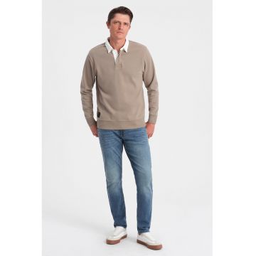 Bluza polo lejera de trening cu fenta cu nasturi - Maro taupe