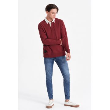Bluza polo lejera de trening cu fenta cu nasturi - Visiniu