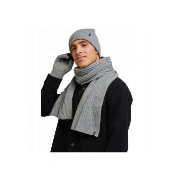 Caciula + Fular Barbati -  XMAS PACK - Set De Iarna Stilat - Bun Pentru Cadou - Comod Si Calduros - Potrivit Pentru Tinute Zilnice - Marime Universala - Gri