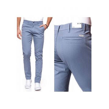 Pantaloni Barbati -  Model CHINO - Croiala Slim Fit Cu Picioare Conice - Fermoar - Material Elastic - Usori Si Comozi - 30/34 - Albastru
