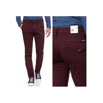 Pantaloni Barbati -  Model CHINO - Croiala Slim Fit Cu Picior Ingust - Elastici Si Comozi - Buni Pentru Serviciu Si Fiecare Zi - Cu Fermoar - 5 Buzunare - Marimea 31/32 - Visiniu