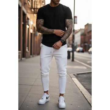 Pantaloni de trening barbati slim fit alb 8206 D3-5.2