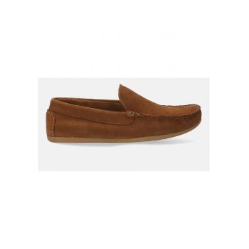 Pantofi loafer de piele intoarsa cu cusaturi decorative