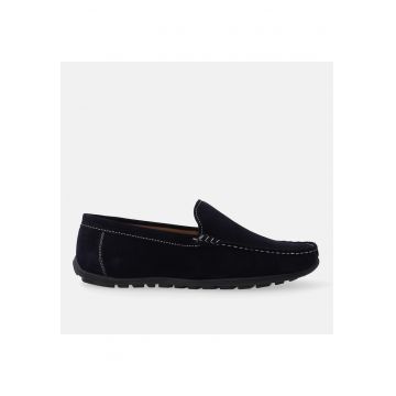 Pantofi loafer din piele intoarsa cu cusaturi decorative