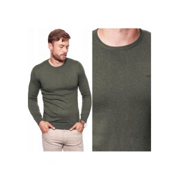 Pulover Barbati -  Model CREW KNIT - Croiala Clasica Regular Fit - Fara Inchidere - Moale Si Calduros - Cu Amestec De Lana - Bun Pentru Zile Racoroase Si Tinute Zilnice - Marimea 2XL - Verde