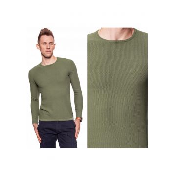Pulover Barbati -  Model PIQUE CREW KNIT - Croiala Slim Fit - Tricot Respirabil Din Bumbac - Moale Si Usor De Purtat - Marimea 2XL - Verde
