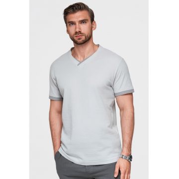 Tricou din bumbac cu decolteu in V - Gri deschis