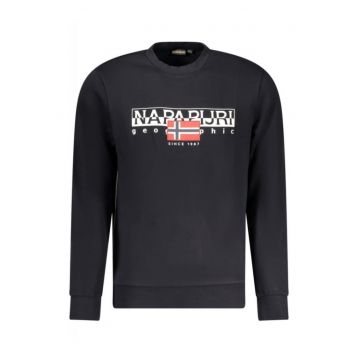 Bluza barbati cu imprimeu cu logo si decolteu la baza gatului - - Negru