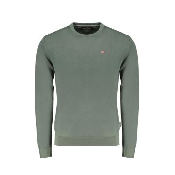 Pulover barbati cu decolteu la baza gatului - logo si croiala Regular fit - Verde inchis