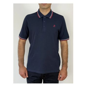 Tricou polo barbati cu logo si detalii contrastante - Regular fit - Bleumarin inchis
