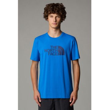 Tricou regular fit cu decolteu la baza gatului si imprimeu logo - Albastru royal