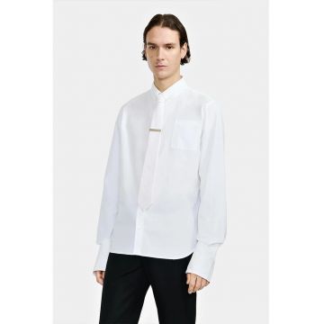 Cămașă supradimensionată cu buzunar frontal și manșete supradimensionate - Alb