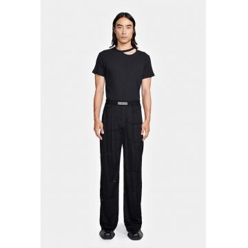 Pantaloni cu elastic in talie si multiple detalii transparente