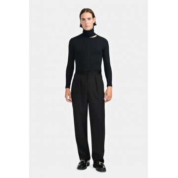 Pantaloni drepti cu banda satinata in talie