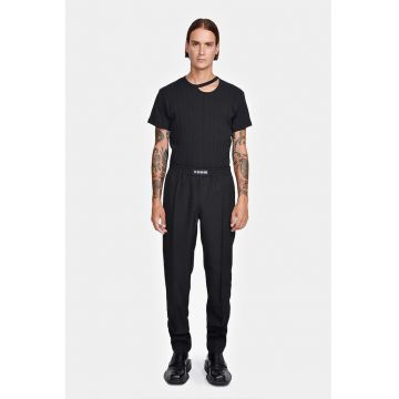 Pantaloni drepti cu elastic in talie si imprimeu cu logo pe elastic