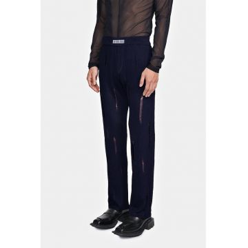 Pantaloni evazati din tricot - cu transparenta discreta nervurata si logo frontal Louis Gabriel Nouchi