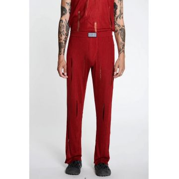 Pantaloni evazati din tricot - cu transparenta discreta nervurata si logo frontal Louis Gabriel Nouchi LG