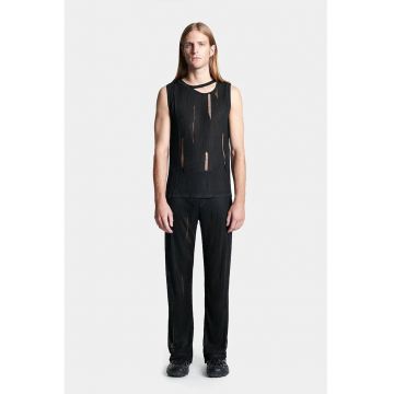 Pantaloni evazati din tricot - cu transparenta discreta nervurata si logo frontal Louis Gabriel Nouchi LG