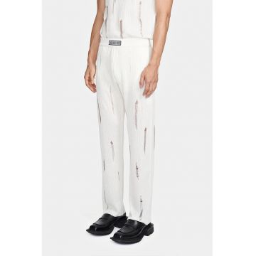 Pantaloni evazati din tricot - cu transparenta discreta nervurata si logo frontal Louis Gabriel Nouchi