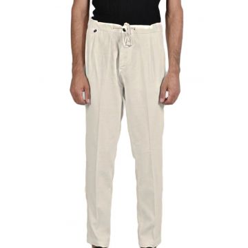 Pantaloni regular - cu material structurat si snur in talie