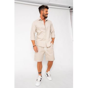 Set Lino camasa si pantalon scurt Light Beige New 17891