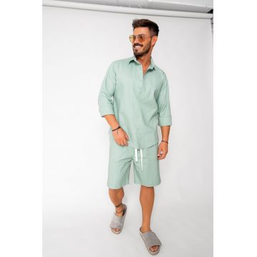 Set Lino camasa si pantalon scurt Light Olive New 17415