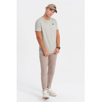 Tricou de bumbac cu decolteu la baza gatului - Gri deschis