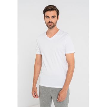 Tricou din bumbac organic cu decolteu in V - Alb