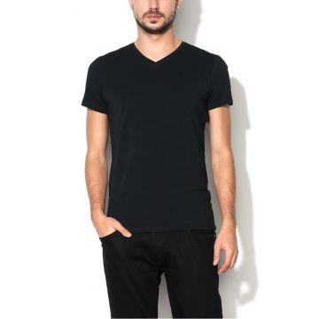 Set de tricouri negre cu decolteu in V - 2 piese