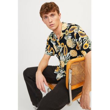Camasa hawaiana relaxed fit - Negru - Galben -