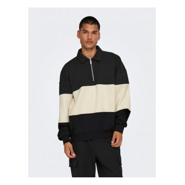 Pulover barbati  Loose Fit - dungi - negru - bumbac -