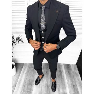 Costum barbati slim fit negru  3 piese 13312