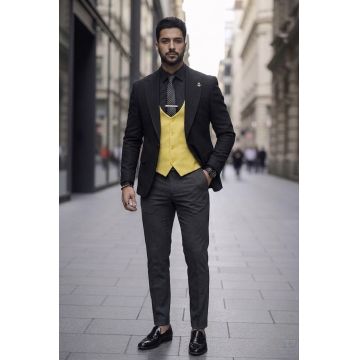 Costum barbati slim fit negru  3 piese 13313