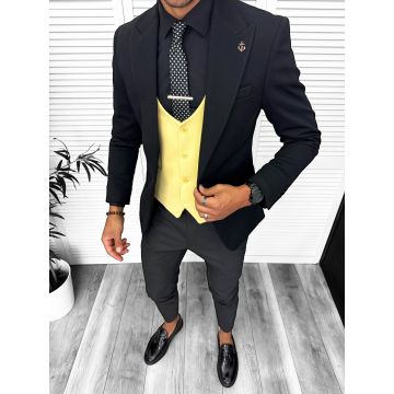 Costum barbati slim fit negru  3 piese 13313