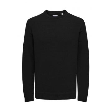 Pulover barbati -  decolteu crew - negru - poliester - croiala normala -