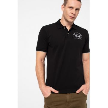 Tricou polo din material pique cu broderie logo - Negru/Gri